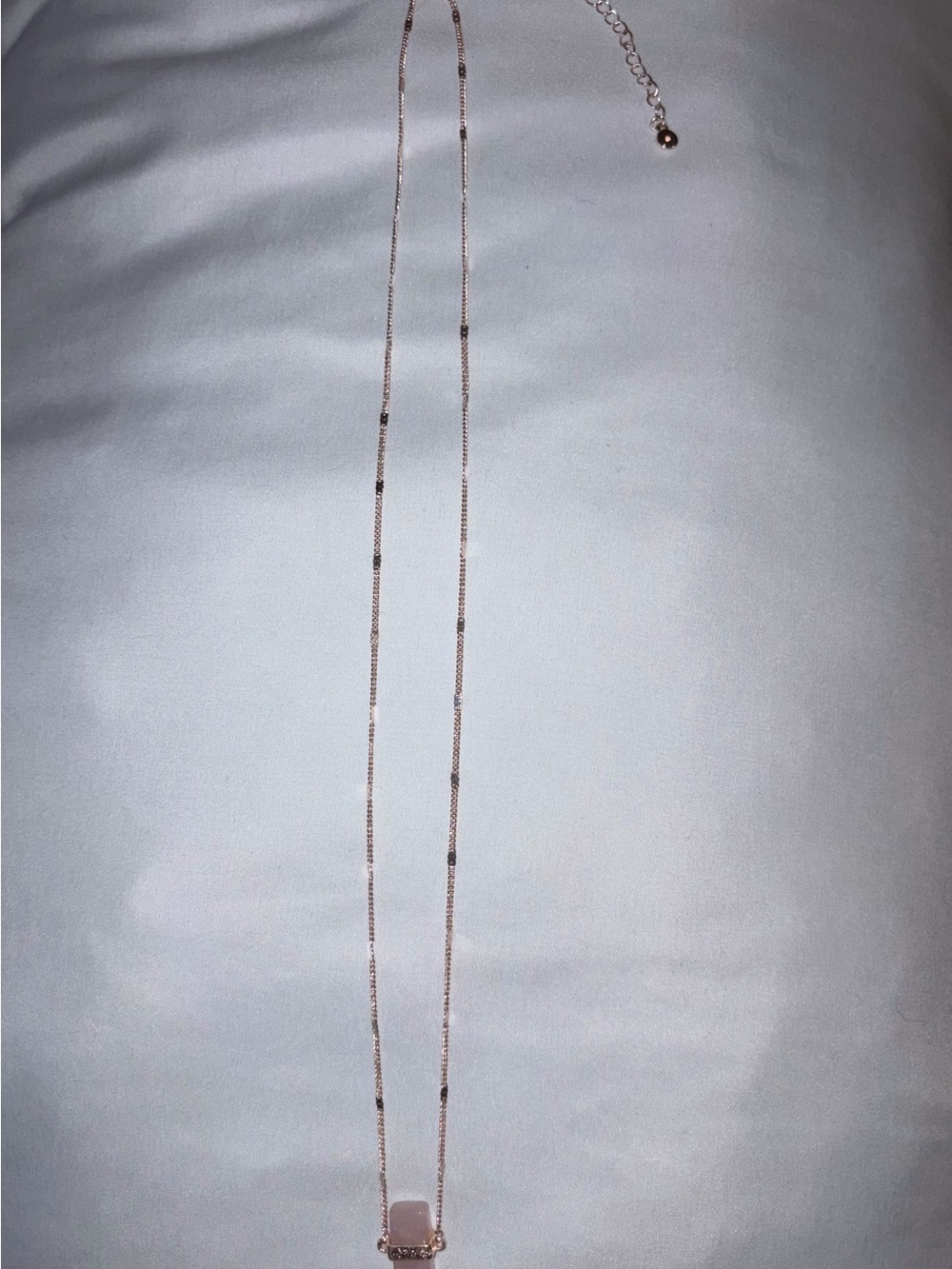Long Pendant Necklace Rose Gold Tone Light Pink Stone Minimalist Boho